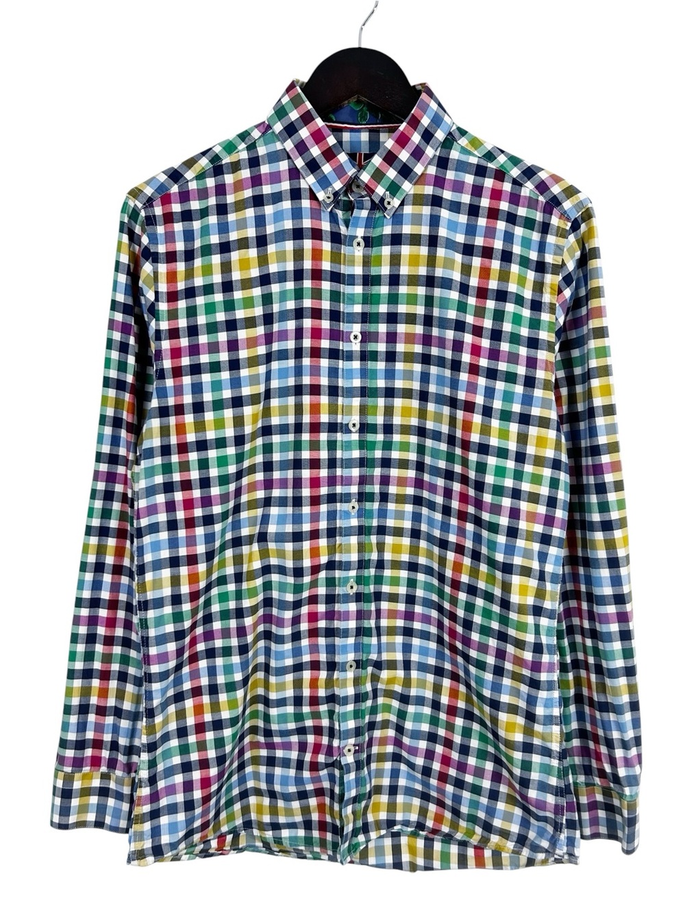 Soul of London Button Down Dress Shirt Men's Size Medium Rainbow Gingham